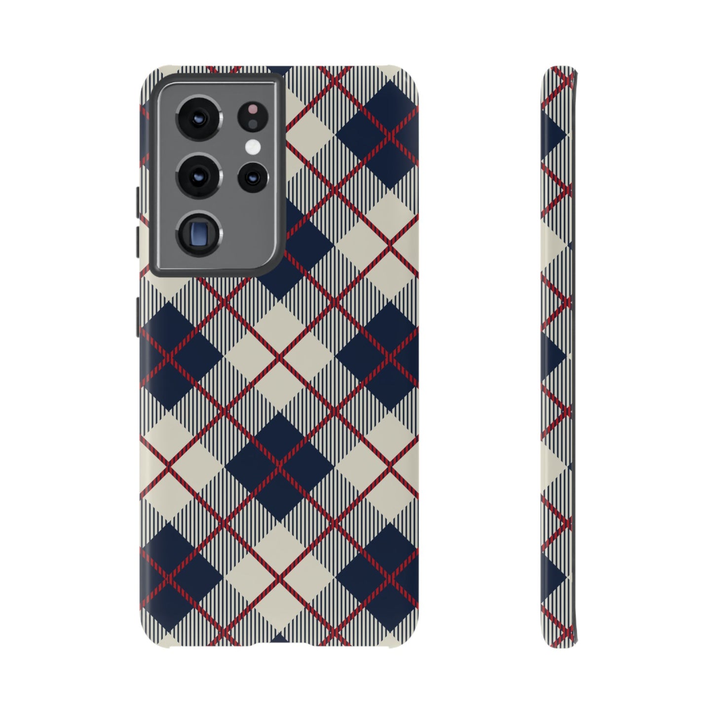 Blue Plaid iPhone 16 15 14 13 Tough Case, Checkered Check Tartan Cute 12 11 8 Plus X Xr Xs Pro Max Samsung S24 S23 S22 Galaxy Pixel Cover