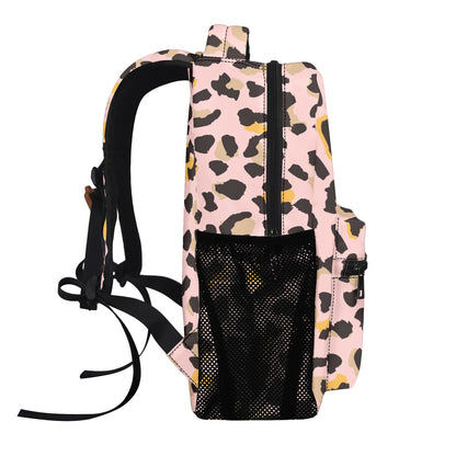 Pink Leopard Backpack, Animal Print Cheetah Men Women Kids Gift School College Cool Waterproof Side Pockets Laptop Designer Aesthetic Bag