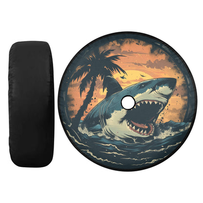 Great White Shark Bite Tire Cover, Ocean Funny Beach Extra Spare Wheel Backup Camera Hole Unique Design RV Back Men Women Camper Trailer