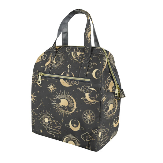 Sun Moon Insulated Lunch Box Bag Tote, Constellation Celestial Space Print Ladies Food Container Adult Kids Women Teens Men School Work