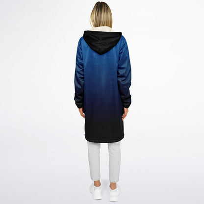 Black Blue Ombre Hooded Fleece Cloak Zipper Jacket, Tie Dye Coat Men Women Male Ladies Winter Warm Mink Hooded Blanket Festival Cape Pockets