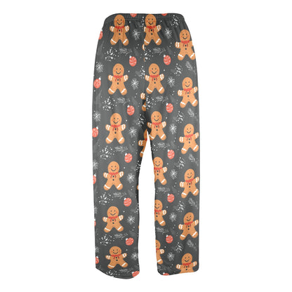 Gingerbread Christmas Men Pajamas Pants, Xmas Holidays Snow Grey PJ Pockets Sleep Lounge Trousers Guys Male Matching Sleepwear Bottoms