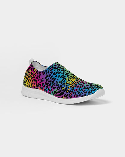 Rainbow Leopard Slip On Women Shoes, Animal Print Breathable Ladies Sneaker Print Designer Custom Mesh Gym Workout Design Trainers