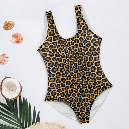 Leopard One Piece Swimsuit Women, Animal Cheetah Print Cute Low Open Back 1 Designer Swim Swimming Bathing Suits Body Ladies Swimwear