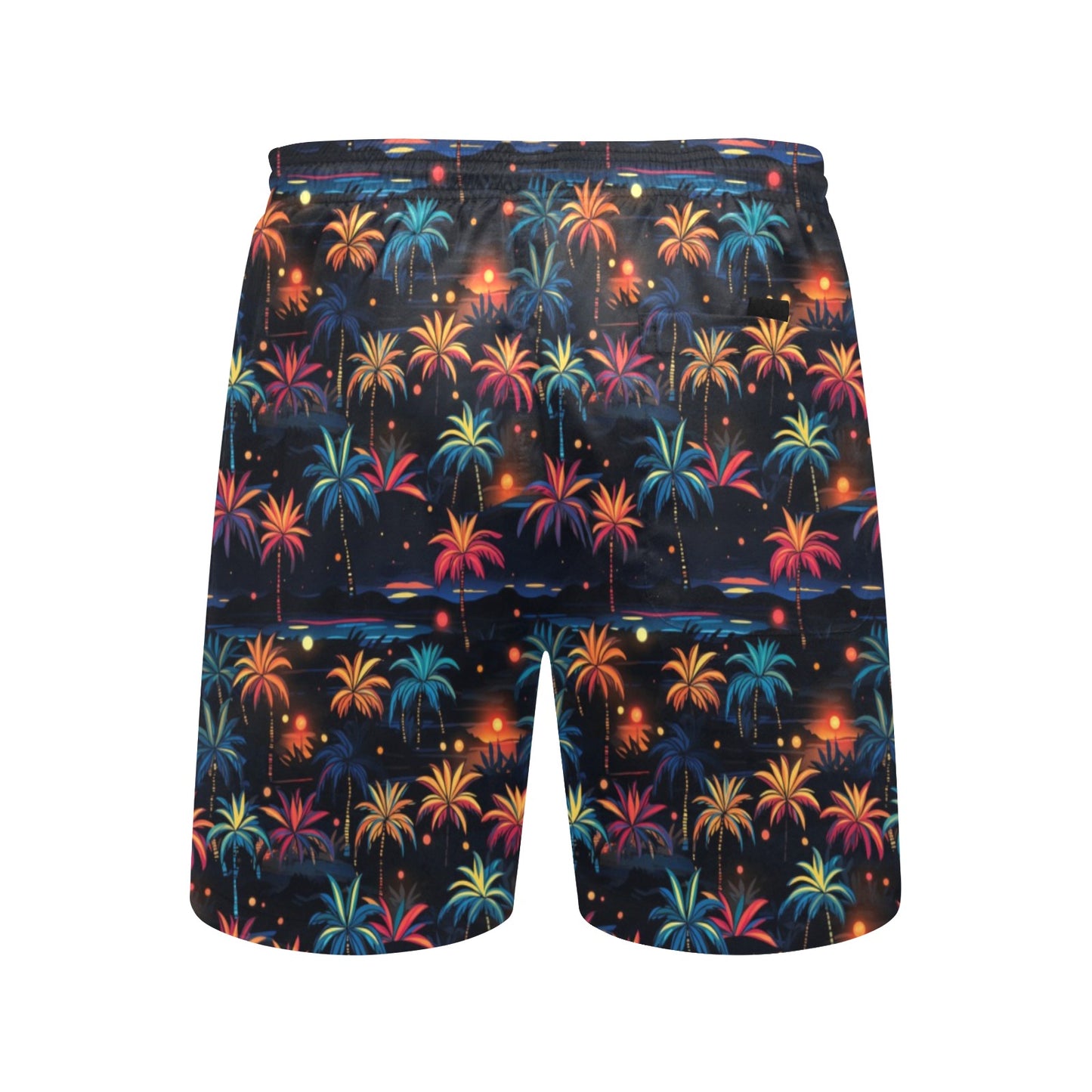 Festive Men Swim Trunks, Firework Christmas 7" Inseam Shorts Beach Pockets Mesh Lining Drawstring Casual Bathing Suit Plus Size Swimwear