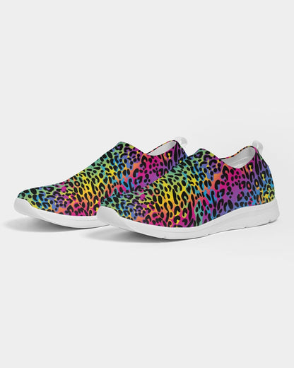 Rainbow Leopard Slip On Women Shoes, Animal Print Breathable Ladies Sneaker Print Designer Custom Mesh Gym Workout Design Trainers