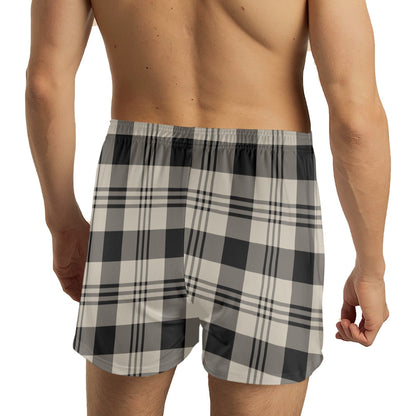 Grey Black Plaid Men Pajama Shorts, Short Sleep Lounge PJ Bottoms Sleepwear Boxer Shorts Male Guys Pyjamas Soft