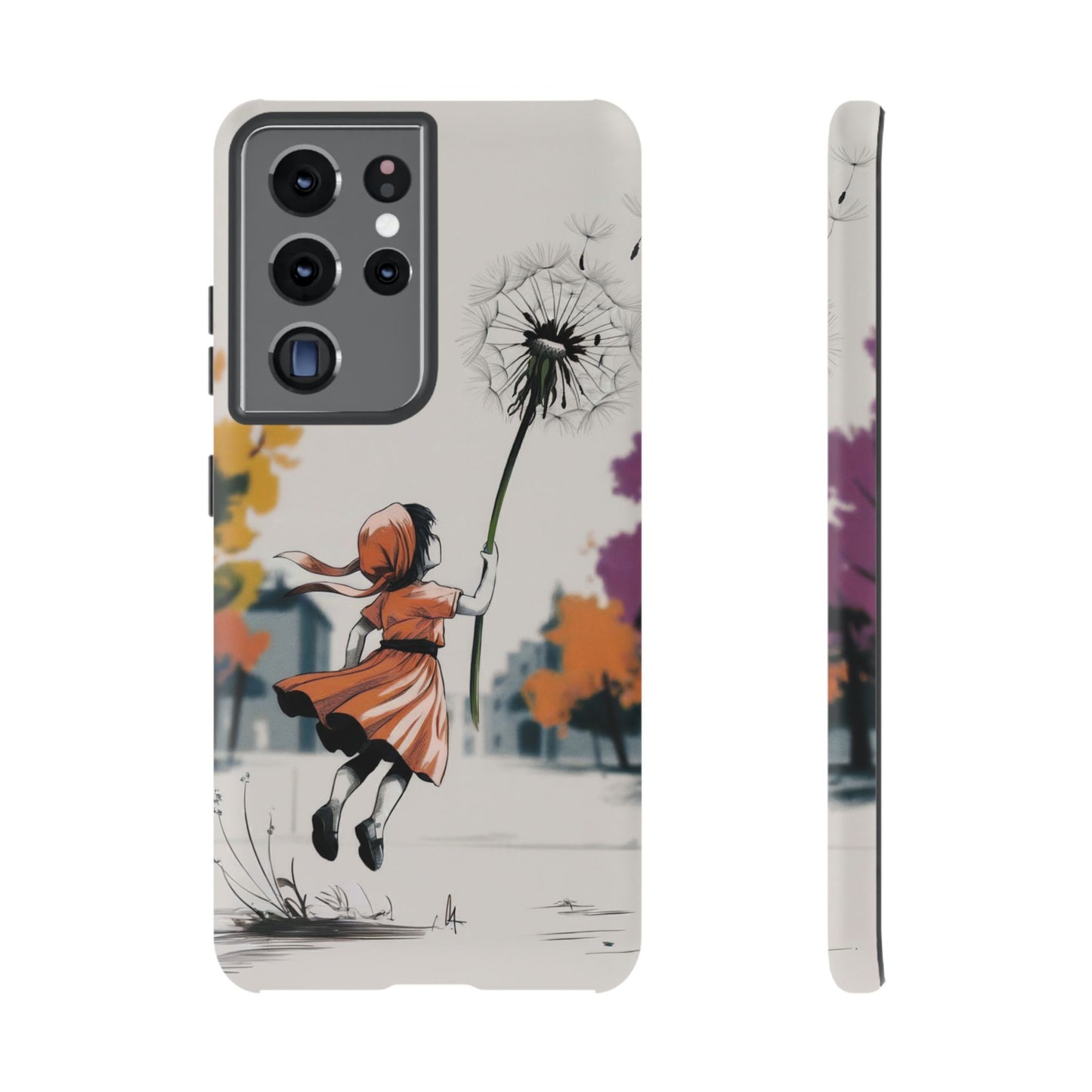 Girl Dandelion Tough Phone Case, Kids Cute Fantasy iPhone 16 15 14 13 Pro Max 12 11 8 Plus X XR XS Galaxy S24 S23 S22 S21 Google Pixel Cover