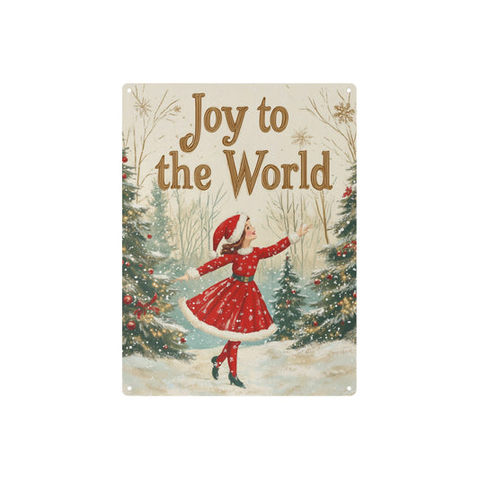 Christmas Vintage Metal Tin Signs, Joy World Red Xmas Trees Farmhouse Retro Wall Art Hanging Tacker Original Outdoors Exterior Decoration