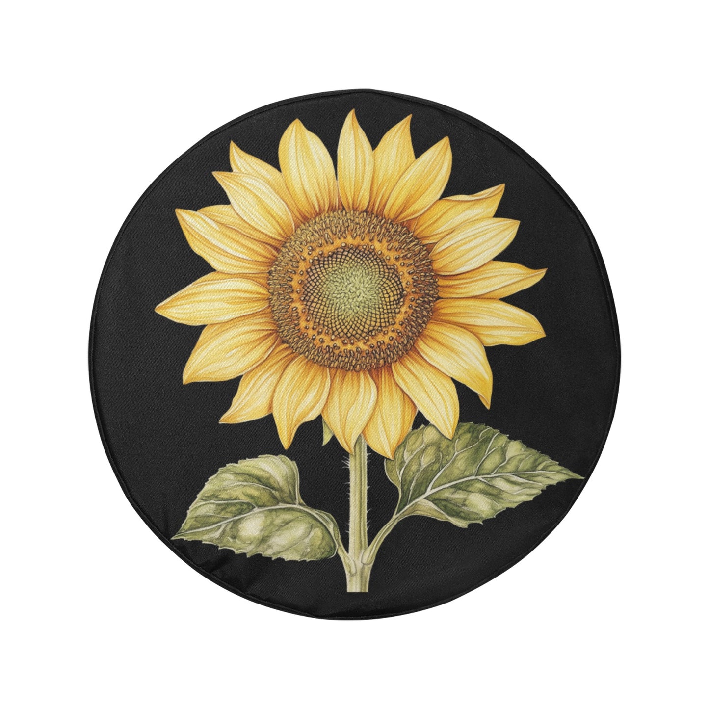 Sunflower Car Spare Tire Cover, Back Rear Extra Wheel Watercolor Floral Yellow Flowers Black Auto Camera Hole Unique Design Women RV Camper