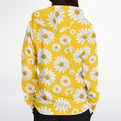 Daisy Yellow Zip Up Hoodie, Floral Flowers Full Zipper Pocket Men Women Unisex Adult Aesthetic Graphic Cotton Fleece Hooded Sweatshirt