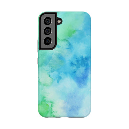 Blue Green Watercolor Tough Phone Case, Tie Dye Colorful Print Cute Cell Iphone 15 14 13 Pro Max 12 11 XS XR X 7 SE 8 Galaxy S24 S23 S22