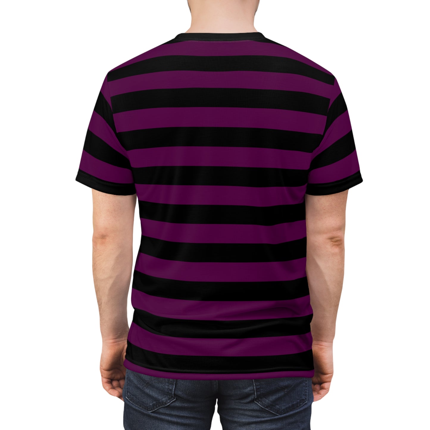 Purple and Black Striped Tshirt, Designer Gothic Wide Stripe Lightweight Heavyweight Crewneck Men Women Tee Top Short Sleeve Shirt