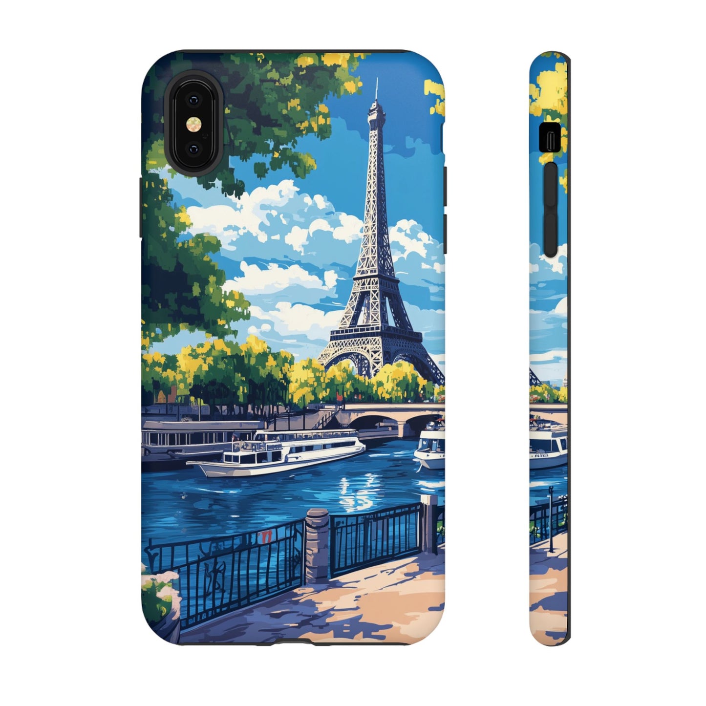 Paris Eifel Tower Tough Phone Case, Seine France iPhone 16 15 14 13 Pro Max 12 11 8 Plus X XR XS Galaxy S24 S23 S22 S21 Google Pixel Cover