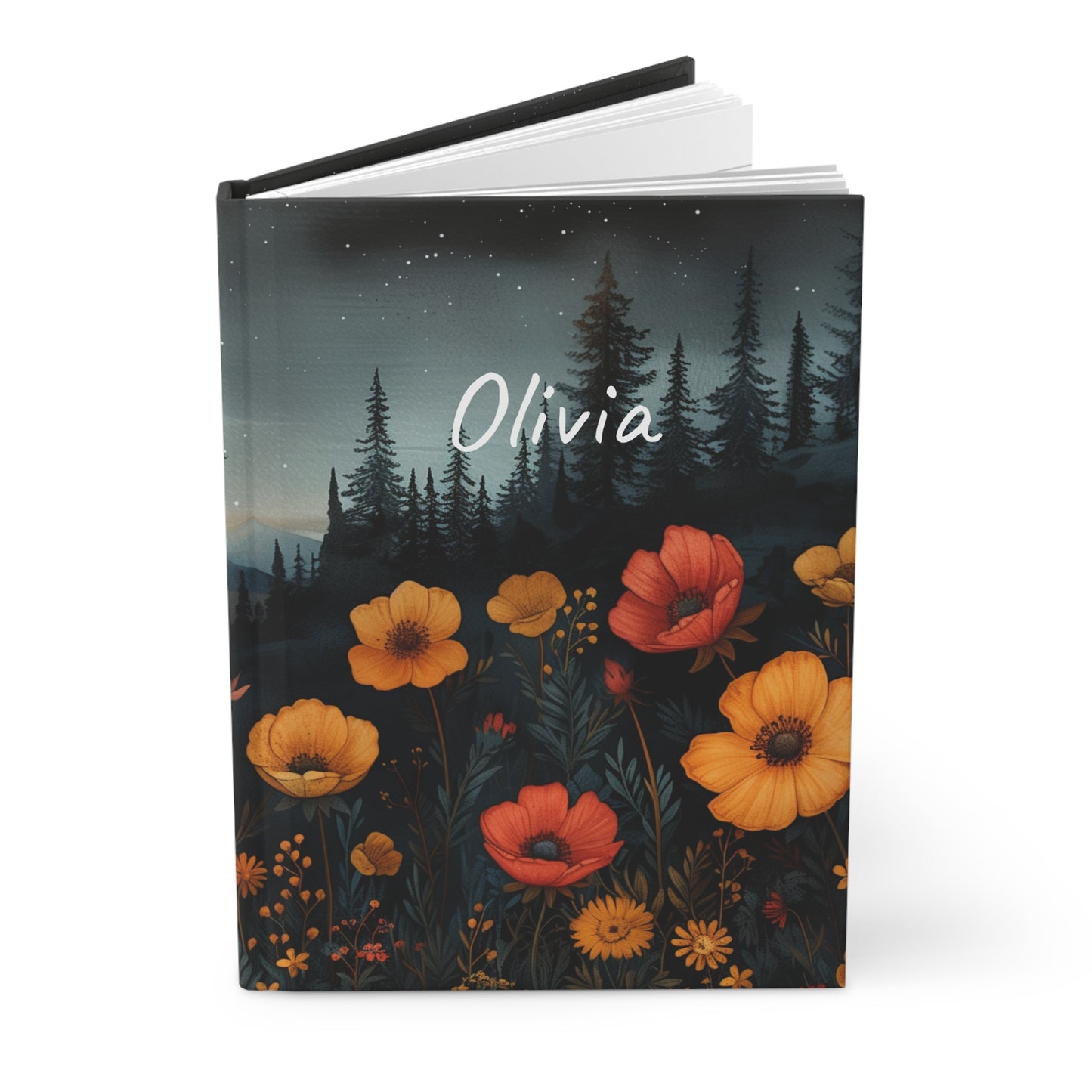 Wildflowers Hardcover Notebook, Custom Name Personalized Floral Lined Blank Hardback hardbound Small Journal Notepad Ruled Line Pad Gift