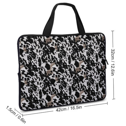 Cow Print Laptop Sleeve Case, Black White Brown Animal Computer Macbook Notebook 13 15 17 inch Bag Carrying Protective Padding Cover Pouch