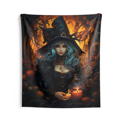 Witch Tapestry, Halloween Black Cat Potions Gothic Pumpkins Wall Art Hanging Cool Unique Vertical Aesthetic Large Small College Dorm Room Starcove Fashion