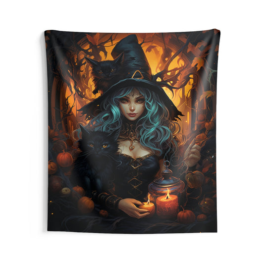 Witch Tapestry, Halloween Black Cat Potions Gothic Pumpkins Wall Art Hanging Cool Unique Vertical Aesthetic Large Small College Dorm Room Starcove Fashion