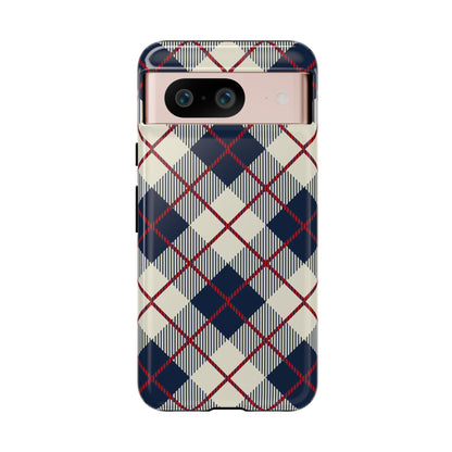 Blue Plaid iPhone 16 15 14 13 Tough Case, Checkered Check Tartan Cute 12 11 8 Plus X Xr Xs Pro Max Samsung S24 S23 S22 Galaxy Pixel Cover