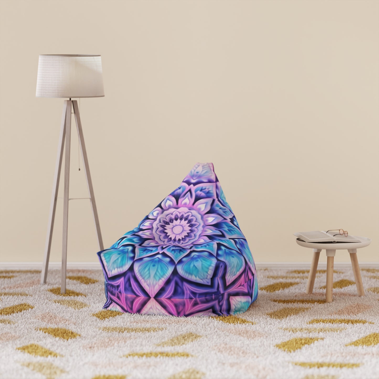 Mandala Tie Dye Bean Bag Chair Cover, Ombre Gradient Washable Triangle Furniture Small Large Adult Children Kids Sofa Dorm Unfilled Gaming