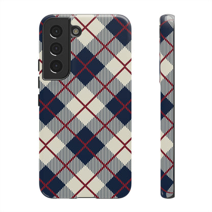 Blue Plaid iPhone 16 15 14 13 Tough Case, Checkered Check Tartan Cute 12 11 8 Plus X Xr Xs Pro Max Samsung S24 S23 S22 Galaxy Pixel Cover