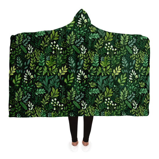 Leaf Plants Hooded Blanket, Green Nature Boho Sherpa Fleece Soft Fluffy Cozy Warm Adult Men Women Kids Large Wearable Hood Gift Starcove Fashion