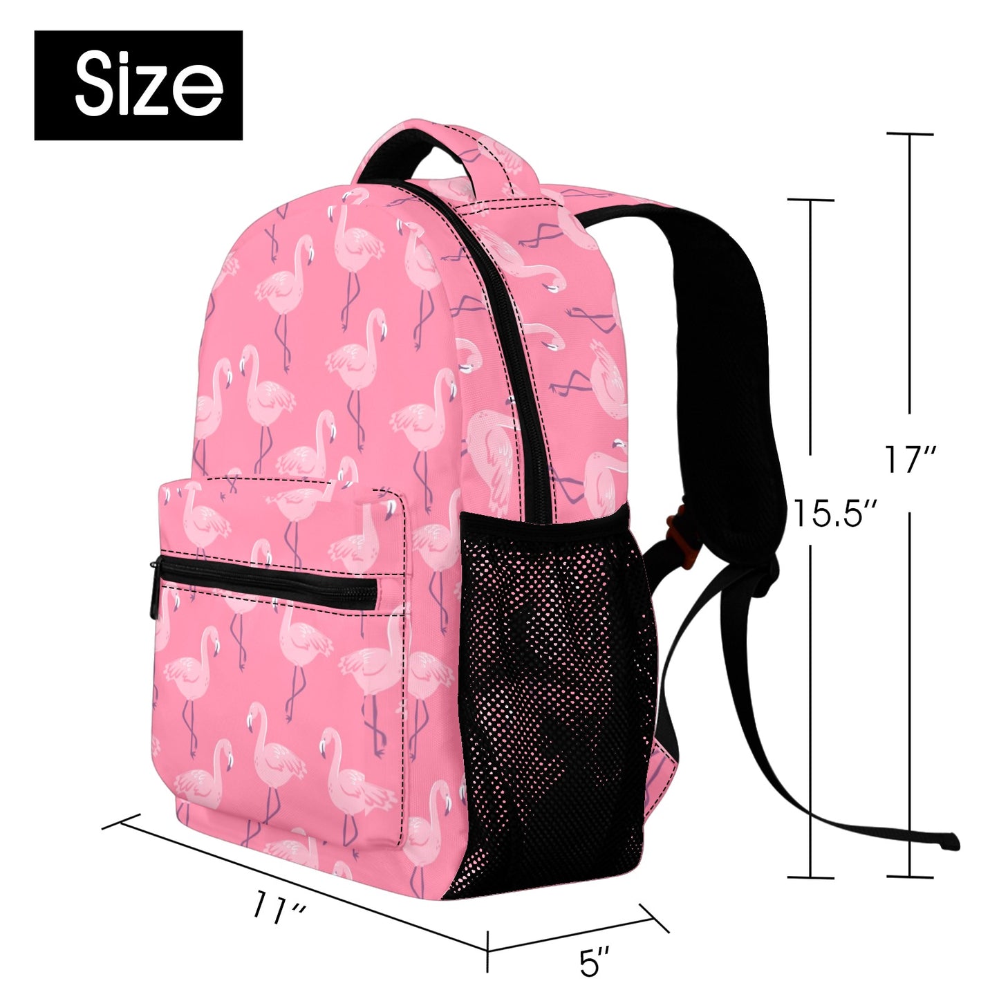 Pink Flamingo Backpack, Tropical Bird Men Women Kids Gift School College Cool Waterproof Side Pockets Laptop Designer Aesthetic Bag Bookbag