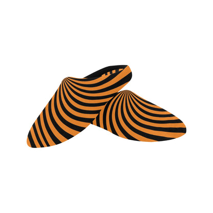 Orange Black Women's Slippers, Spiral Striped Halloween Ladies Indoor House Slide Bedroom Warm Winter Cozy Designer Slip On Cotton Shoes