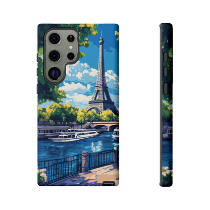 Paris Eifel Tower Tough Phone Case, Seine France iPhone 16 15 14 13 Pro Max 12 11 8 Plus X XR XS Galaxy S24 S23 S22 S21 Google Pixel Cover