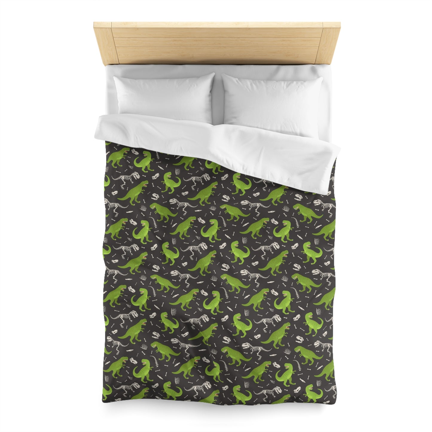 Dino Duvet Cover, Trex Dinosaur Skeletons Green Bedding Queen King Full Twin XL Microfiber Unique Designer Bed Quilt Bedroom Decor