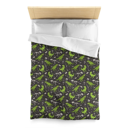 Dino Duvet Cover, Trex Dinosaur Skeletons Green Bedding Queen King Full Twin XL Microfiber Unique Designer Bed Quilt Bedroom Decor