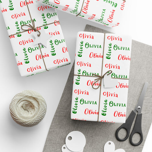 Personalized Name Wrapping Paper, Christmas Custom Name Xmas Packing Holiday Gift Him Her Wrap Decorative Vintage Present Wrapper Roll