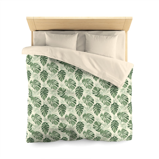 Sage Green Duvet Cover, Monstera Leaf Tropical Bedding Queen King Full Twin XL Microfiber Unique Designer Bed Quilt Bedroom Decor