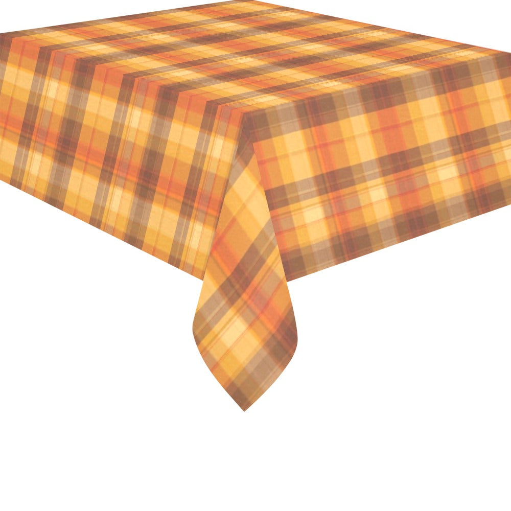 Fall Plaid Tablecloth Cover, Autumn Orange Brown Checkered Thanksgiving Linen Rectangle Home Decor Decoration Cloth Table Dining Room Party