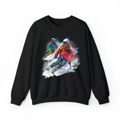 Girls Skiing Sweatshirt, Ski Team Watercolor Sweater Women Men Winter Sport Skier Snow Vintage Retro Cotton Holiday Mountain Ladies Unisex