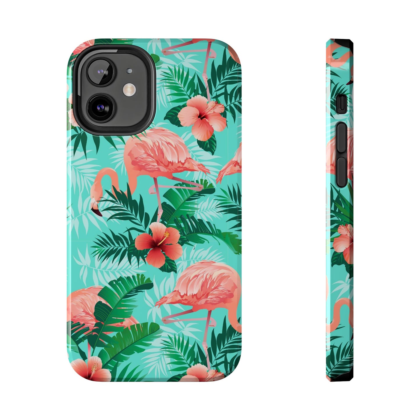 Pink Flamingo iPhone 15 14 13 12 11 Pro Max Tough Case, Green Tropical Monstera Print Cute Gift XS XR X 7 Plus 8 Cell Phone Galaxy