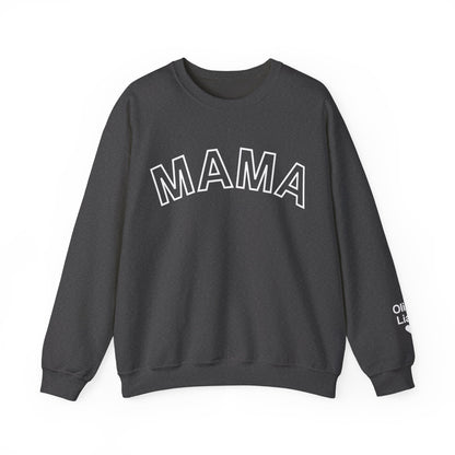 Personalized Mama Sweatshirt Kids Names on Sleeve, Custom Mothers Day Gift Women Birthday New Mom Momma  Sweater Crewneck Cotton Pullover