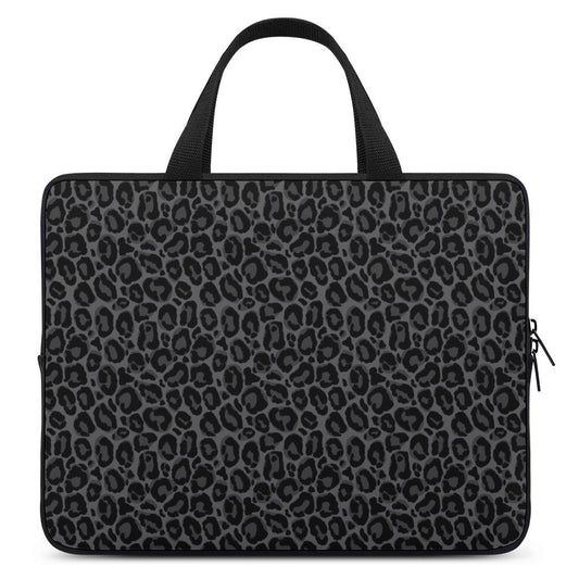 Black Leopard Laptop Sleeve Case, Grey Animal Print Computer Macbook Air Notebook 13 15 17 inch Bag Carrying Protective Padding Cover Pouch