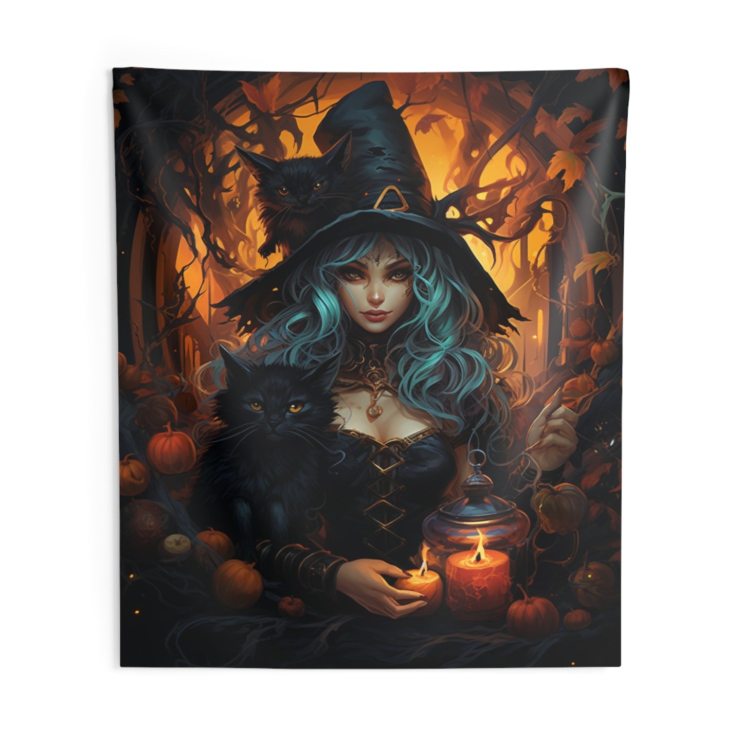 Witch Tapestry, Halloween Black Cat Potions Gothic Pumpkins Wall Art Hanging Cool Unique Vertical Aesthetic Large Small College Dorm Room Starcove Fashion