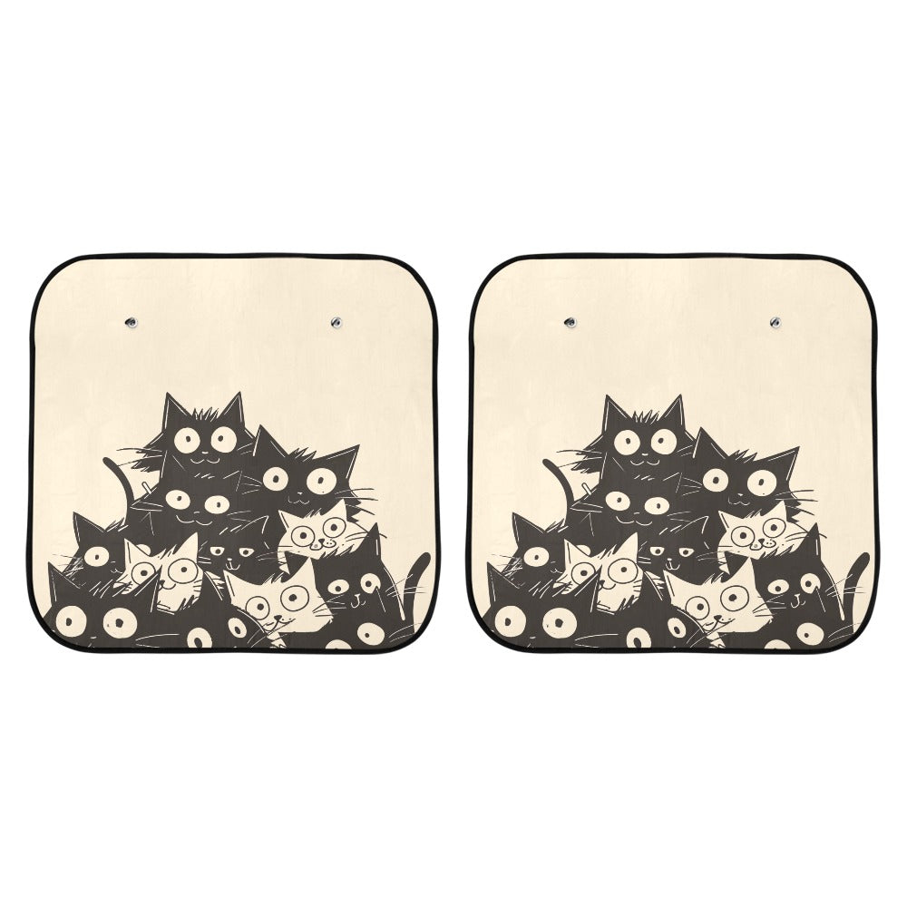 Cats Car Sun Shade 2 Piece Set, Cute Kittens Windshield Side Window Foldable Vehicle Auto SUV Trucks Protector Visor Screen Cover Blocker