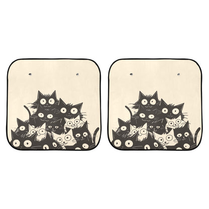 Cats Car Sun Shade 2 Piece Set, Cute Kittens Windshield Side Window Foldable Vehicle Auto SUV Trucks Protector Visor Screen Cover Blocker