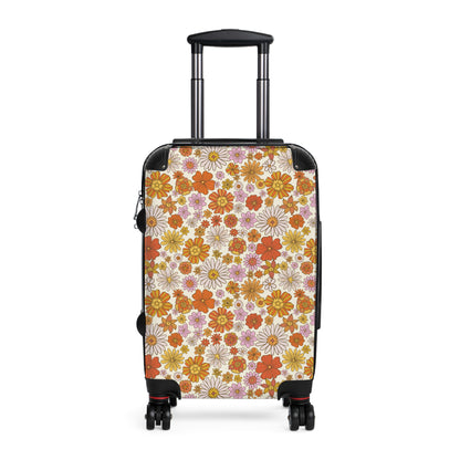 Retro Floral Suitcase Luggage, Vintage Flowers 70s Carry On 4 Wheels Cabin Travel Small Large Set Rolling Spinner Designer Hard Shell Case