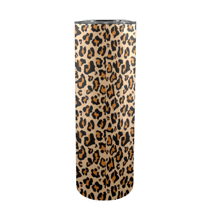 Leopard Tumbler 20oz Lid Straw, Animal Print Cheetah Stainless Steel Travel Mug Insulated Cup Flask Coffee Traveler Custom Gift Men Women