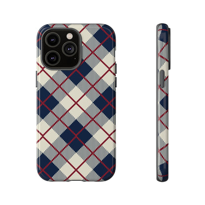 Blue Plaid iPhone 16 15 14 13 Tough Case, Checkered Check Tartan Cute 12 11 8 Plus X Xr Xs Pro Max Samsung S24 S23 S22 Galaxy Pixel Cover