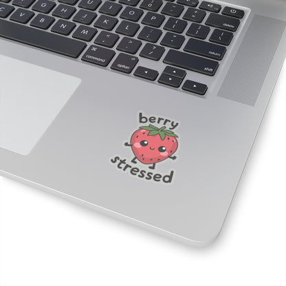 Funny Strawberry Sticker Decal, Berry Stressed Fruit Humorous Kawaii Art Vinyl Laptop Cute Waterbottle Tumbler Car Waterproof Bumper Clear