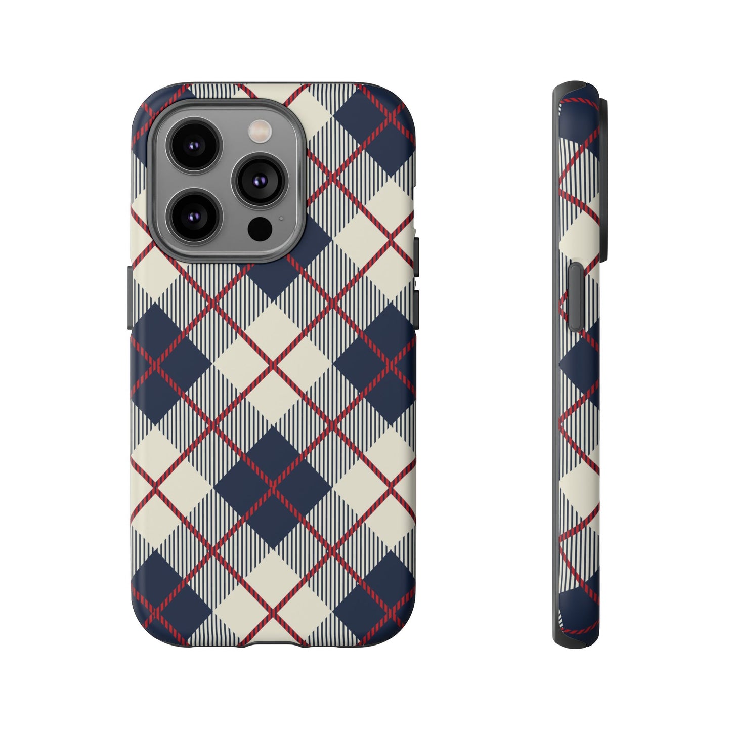 Blue Plaid iPhone 16 15 14 13 Tough Case, Checkered Check Tartan Cute 12 11 8 Plus X Xr Xs Pro Max Samsung S24 S23 S22 Galaxy Pixel Cover