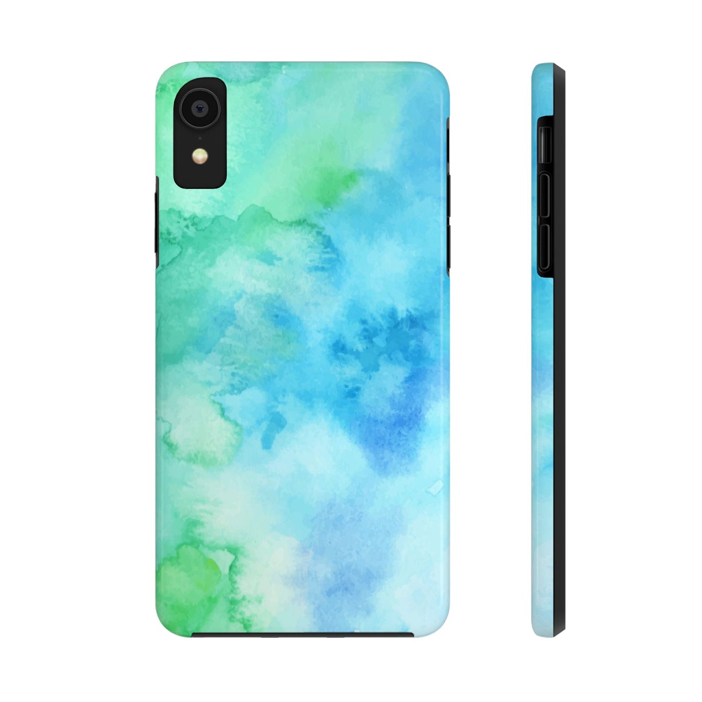 Blue Green Watercolor Tough Phone Case, Tie Dye Colorful Print Cute Cell Iphone 15 14 13 Pro Max 12 11 XS XR X 7 SE 8 Galaxy S24 S23 S22