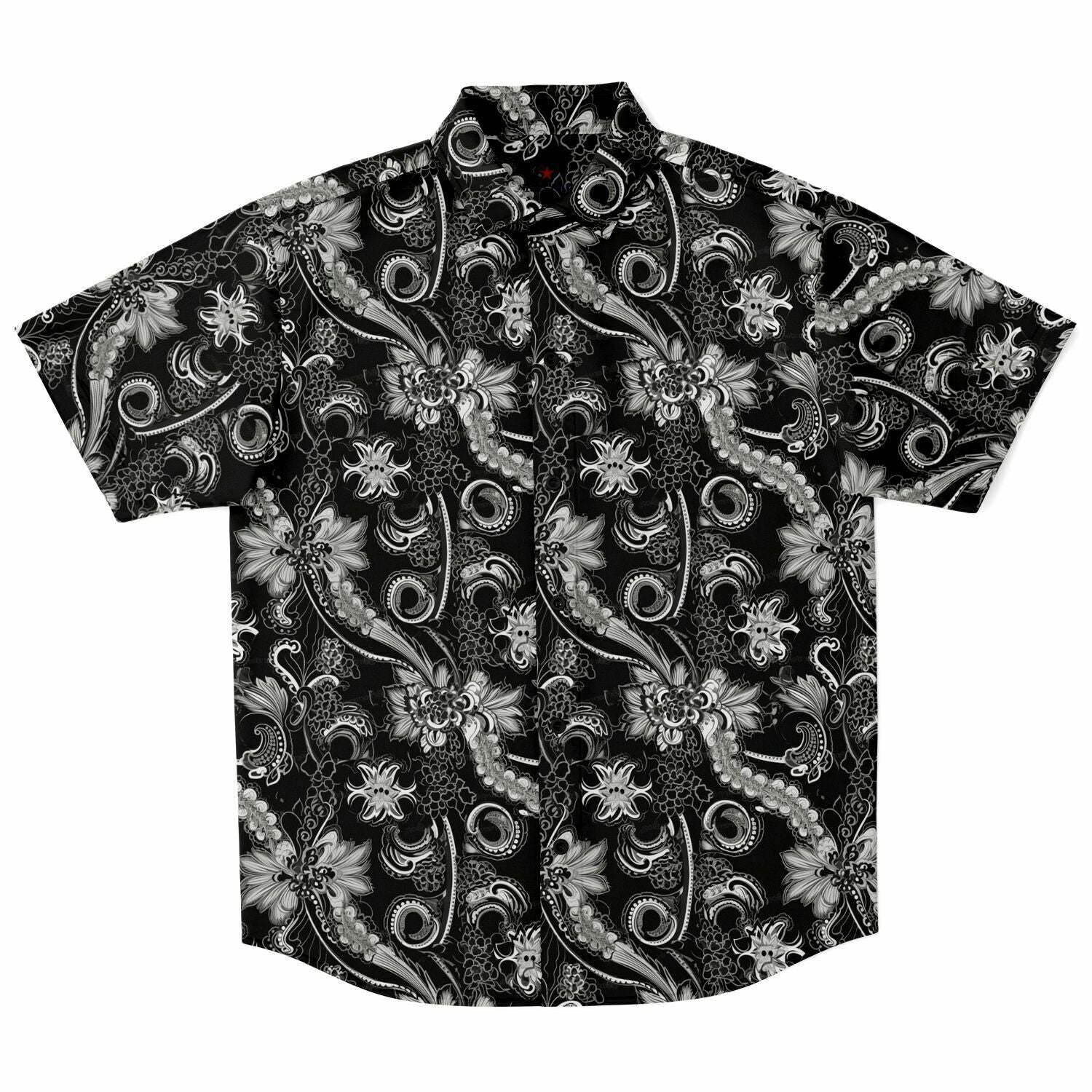 Hawaiian Flowers Short Sleeve Button Up Shirt - Black