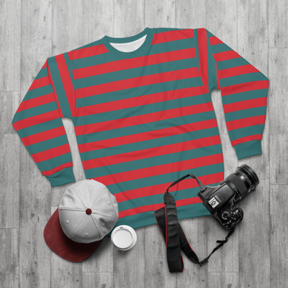 Green and Red Striped Sweatshirt, Graphic Crewneck Fleece Cotton Sweater Jumper Pullover Men Women Adult Aesthetic Designer Top