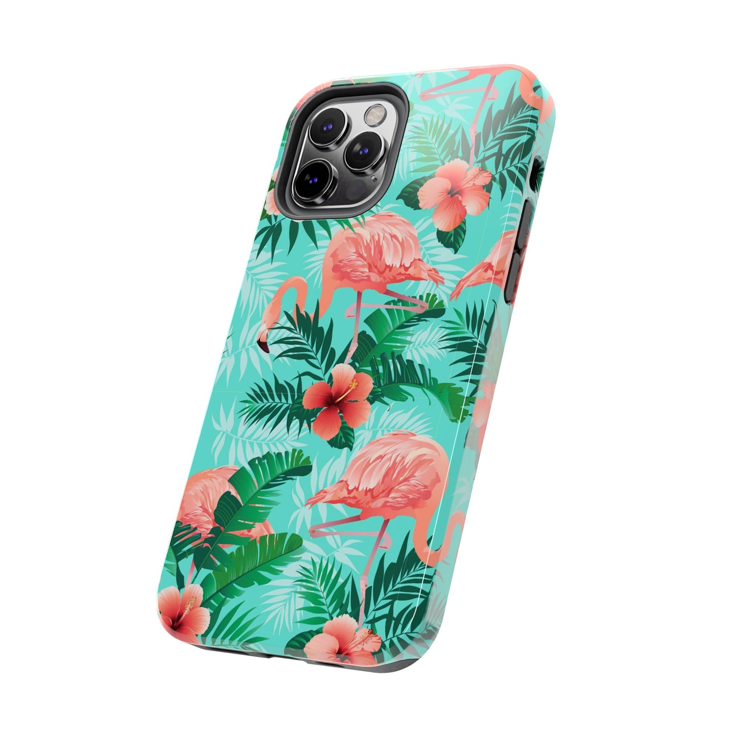 Pink Flamingo iPhone 15 14 13 12 11 Pro Max Tough Case, Green Tropical Monstera Print Cute Gift XS XR X 7 Plus 8 Cell Phone Galaxy